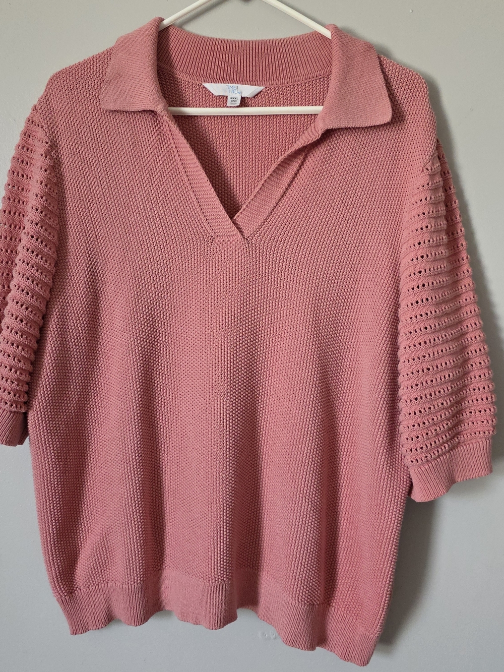 Women's Pink V-Neck Short Sleeve Knit Sweater XXXL 22